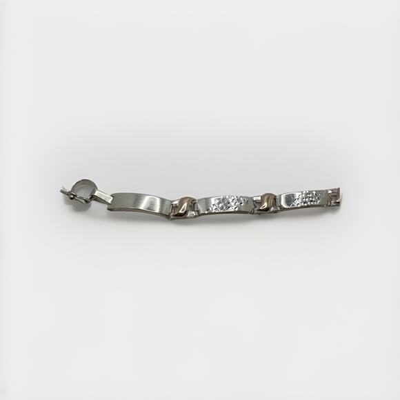 Designer Peruvian Sterling Silver 950 and 18K Gold Inlay Bracelet - 7.5” - Picture 4 of 9